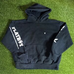 Playboy by PacSun Mens Black Pullover Hoodie Bunny Logo Graphic Sleeve